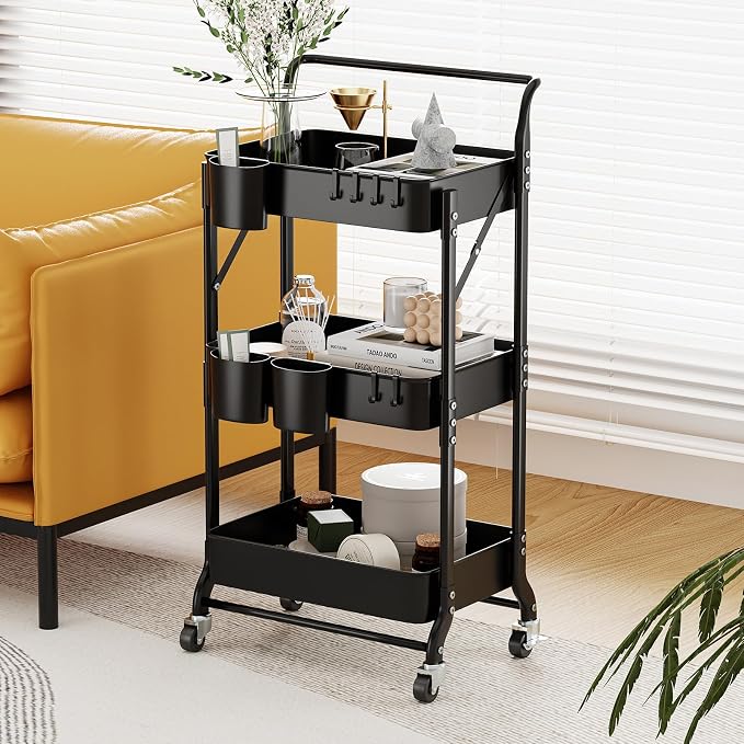 3 Tier Foldable Rolling Cart - Image 2