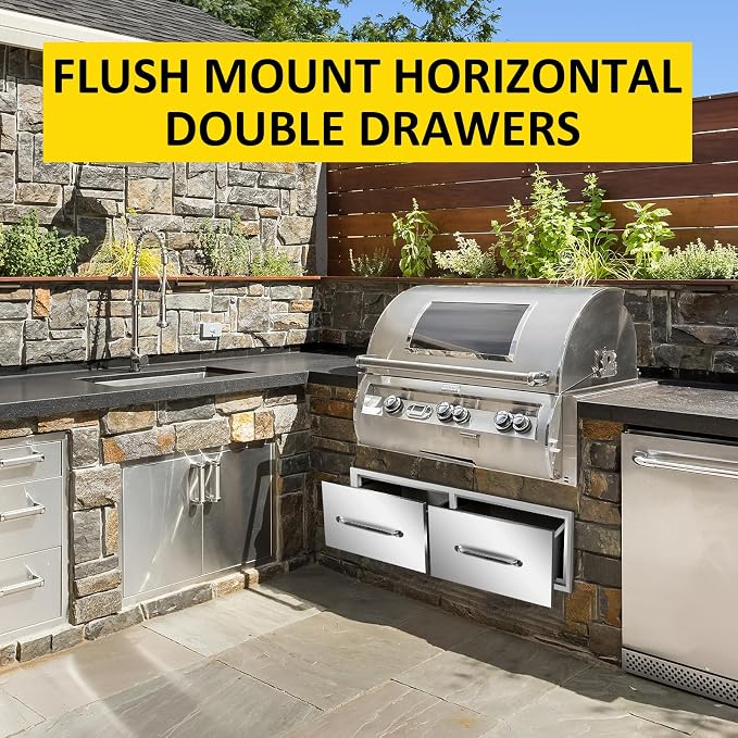 Outdoor Kitchen Drawers 30" W x 10" H x 20" D Flush Mount Horizontal Double - Image 5