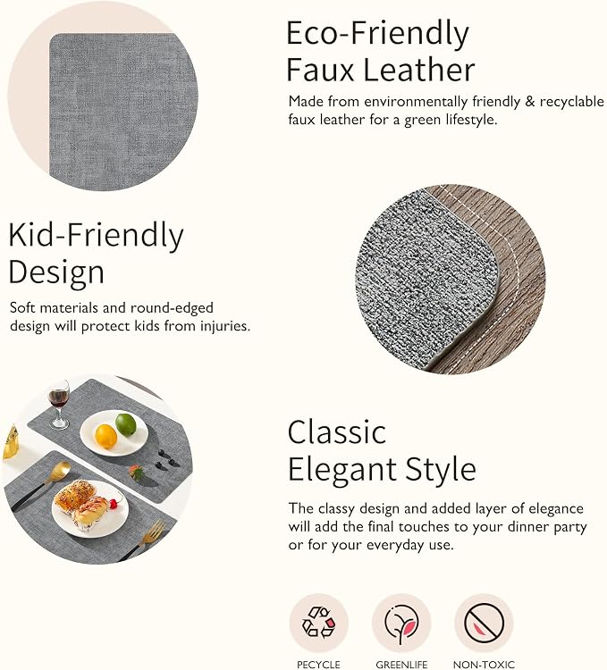 Maxpearl Faux Leather Placemats Set of 8 – Waterproof, Wipe Clean, Heat - Image 3