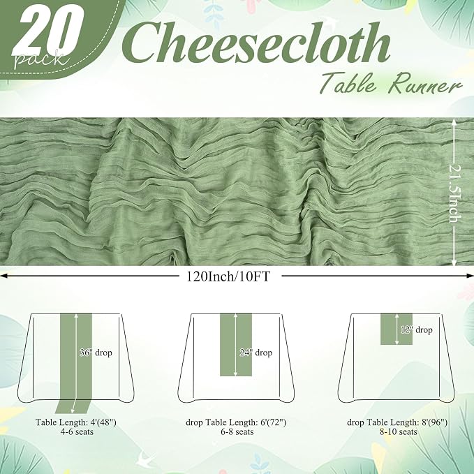 20 Packs Cheesecloth Table Runner 10FT Long Boho Gauze Fabric Table Runner - Image 2