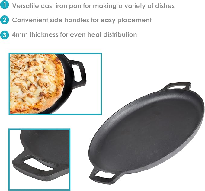 Sunnydaze 13.75-Inch Pre-Seasoned Cast Iron Pizza Pan - Image 2