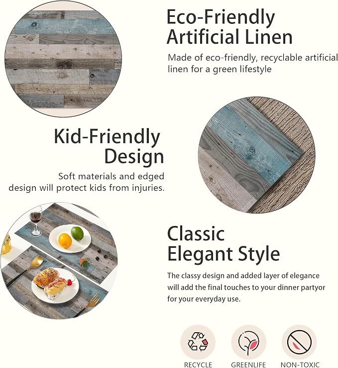 Rustic Wood Grain Placemats Set of 6, Vintage Barn Wooden Place Mats Heat - Image 3