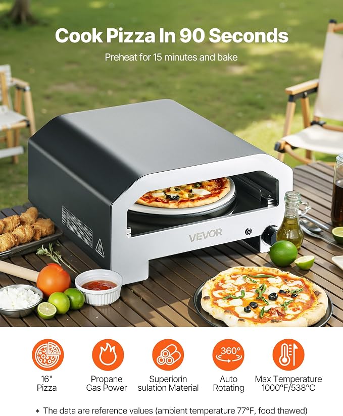 VEVOR 16 in Outdoor Pizza Oven, Auto Rotating Propane Gas Pizza Ovens, Portable - Image 2