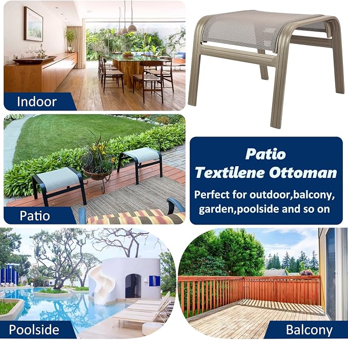 Patio Dining Chairs Footstools Outdoor Aluminum Ottoman Assembled Footrest Side - Image 6