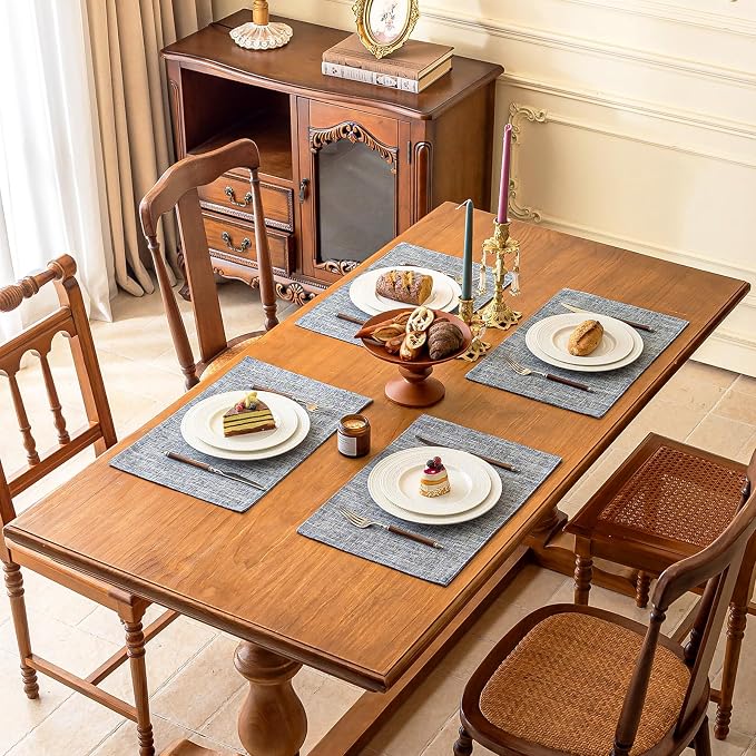 KXN Placemats Set of 6, Dual-Layer Thickened Faux Linen Table Mats, Heat - Image 7