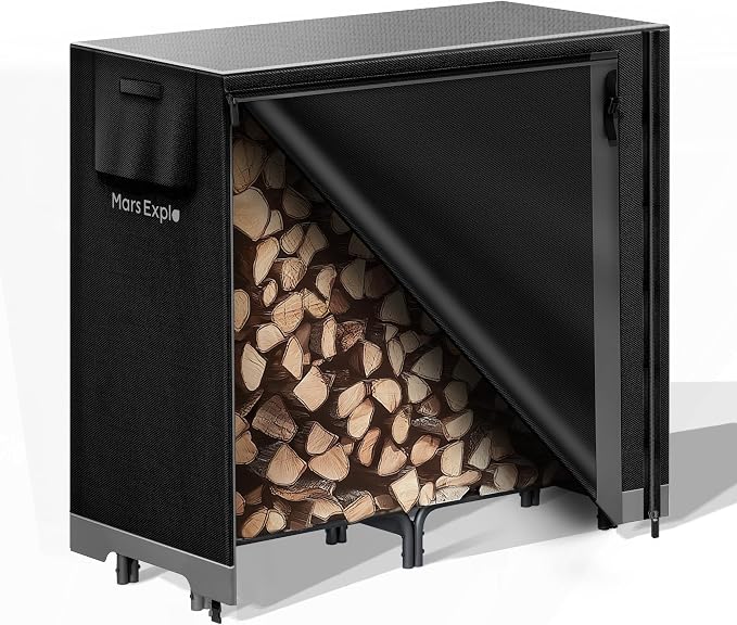 4ft Firewood Log Rack with Cover Outdoor, Heavy Duty Indoor Outdoor Firewood by MarsExplo