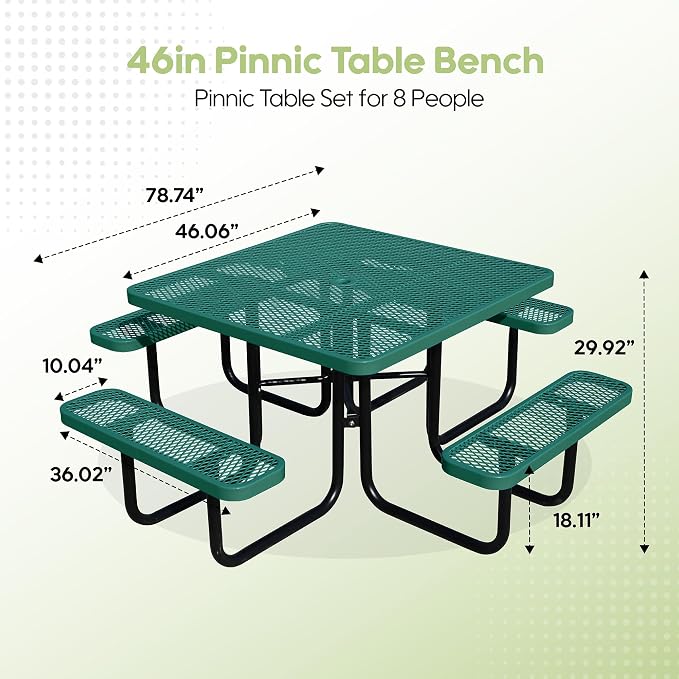 46'' Square Metal Picnic Table for Outdoors, Commercial Steel Metal Picnic - Image 2