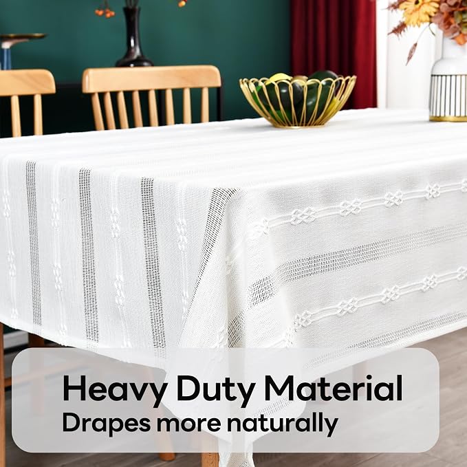 White Cotton Table Cloth for Rectangle Table Heavy Duty Farmhouse Vintage - Image 4