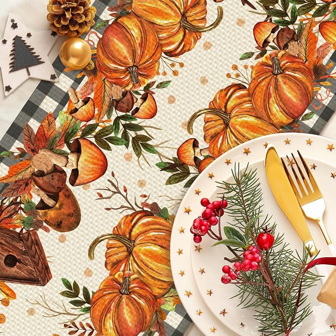 Pumpkin Burlap Table Runner Seasonal Spring Fall Kitchen Dining Linen Table - Image 4