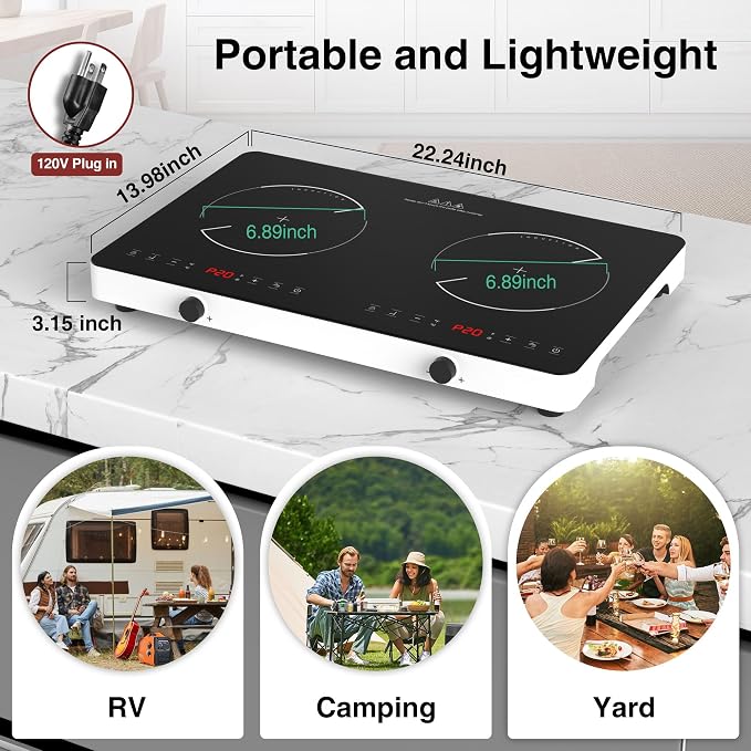 Double Induction Cooktop, 2 Burner Induction Burner 20 Temperature & Power - Image 7