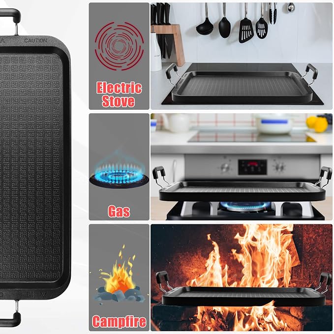 Vayepro Stove Top Flat Griddle, 17 Inch 2 Burner Griddle Pan - Image 2