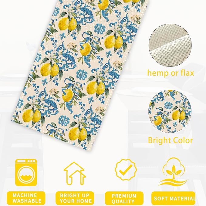 Lemon Flower Table Runner Dresser Scarves Seasonal Linen Tablerunner - Image 3