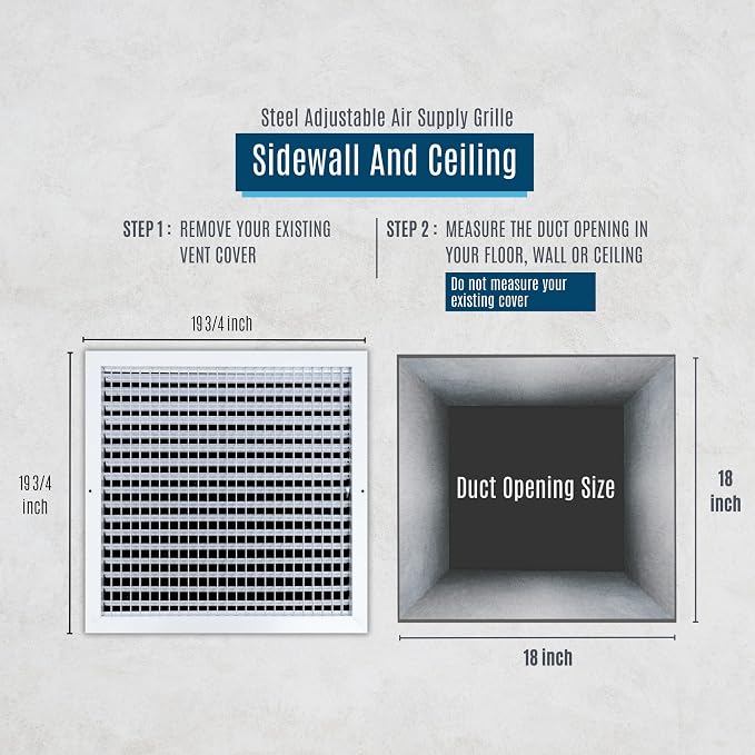 Fits 18x18 Duct Opening Steel Adjustable Air Supply Grille by Handua | Register - Image 2