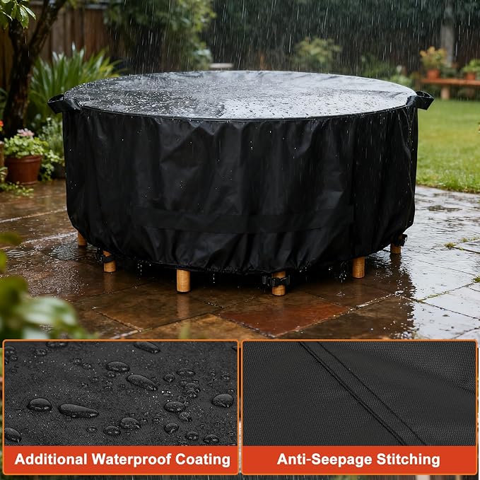 LBTING Round Patio Furniture Cover, Outdoor Table Chair Set Covers 62Dia x 28H - Image 5