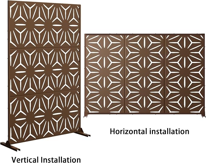 Metal Privacy Screen Outdoor 72" H×47" W, Freestanding Decorative Privacy Screen - Image 4