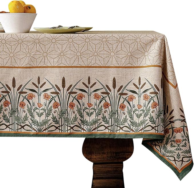 patdrea Designer French Light Brown Rectangle Table Cloth, Linen Floral Durable by Welcometopatdrea
