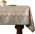 patdrea Designer French Light Brown Rectangle Table Cloth, Linen Floral Durable by Welcometopatdrea
