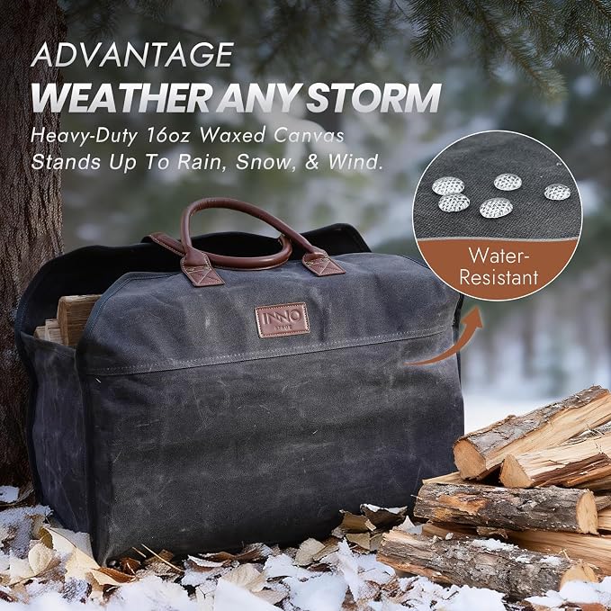 INNO STAGE Waxed Canvas Firewood Log Carrier, Extra Large Storage Tote Bag - Image 5