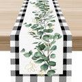 Green Eucalyptus Table Runner, Farmhouse Spring Plants Leaves Checkered Baffalo by Unknown