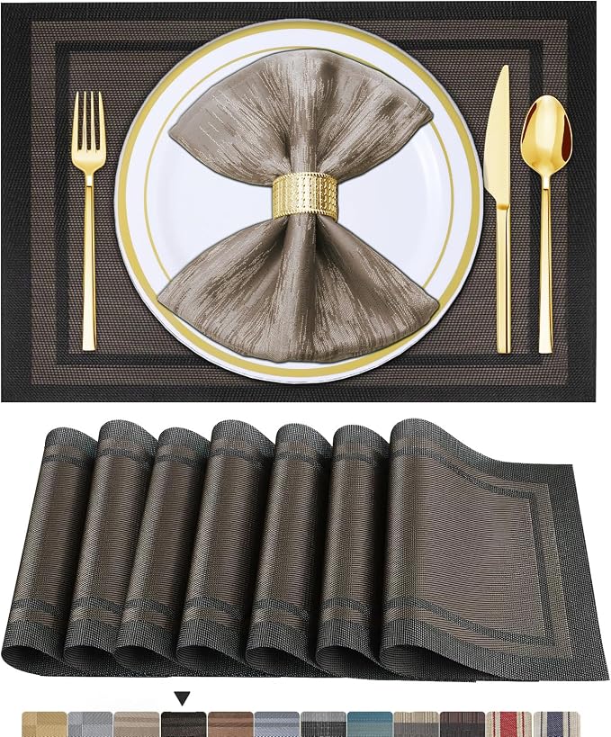 BETEAM Placemats Set of 6, Woven Vinyl Placemat by BETEAM