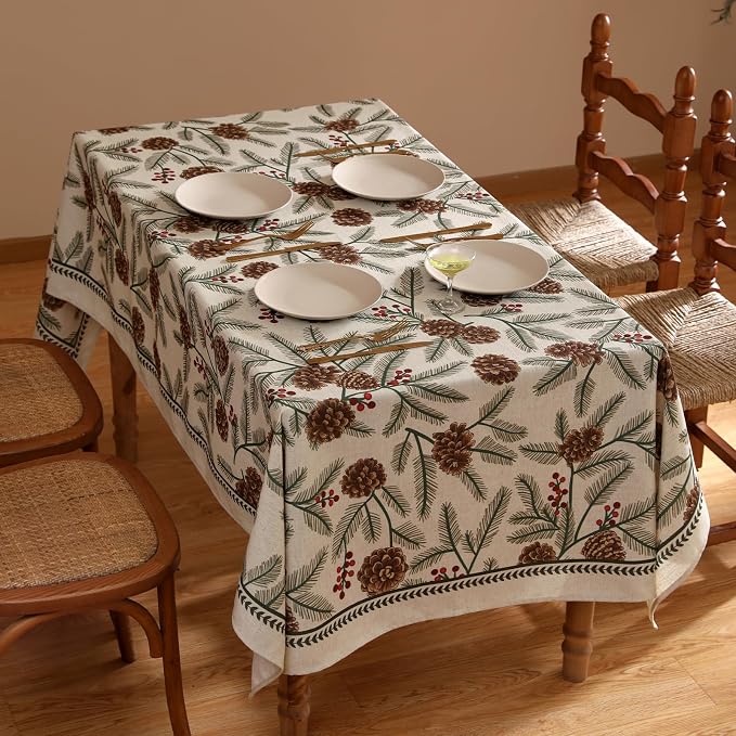 ISAENNE Designer Christmas Beige Linen Table Cloth - Image 9
