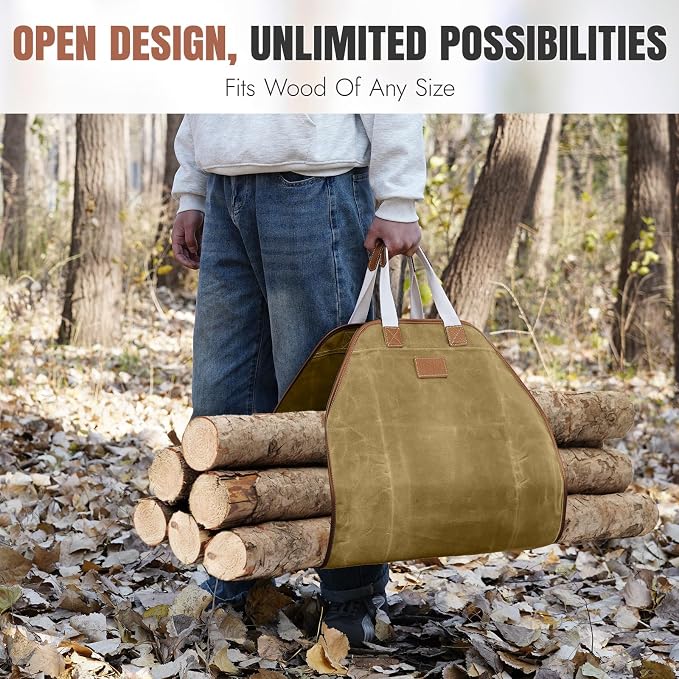 INNO STAGE Canvas Log Carrier Bag, Durable Wood Tote, Fireplace Stove - Image 4