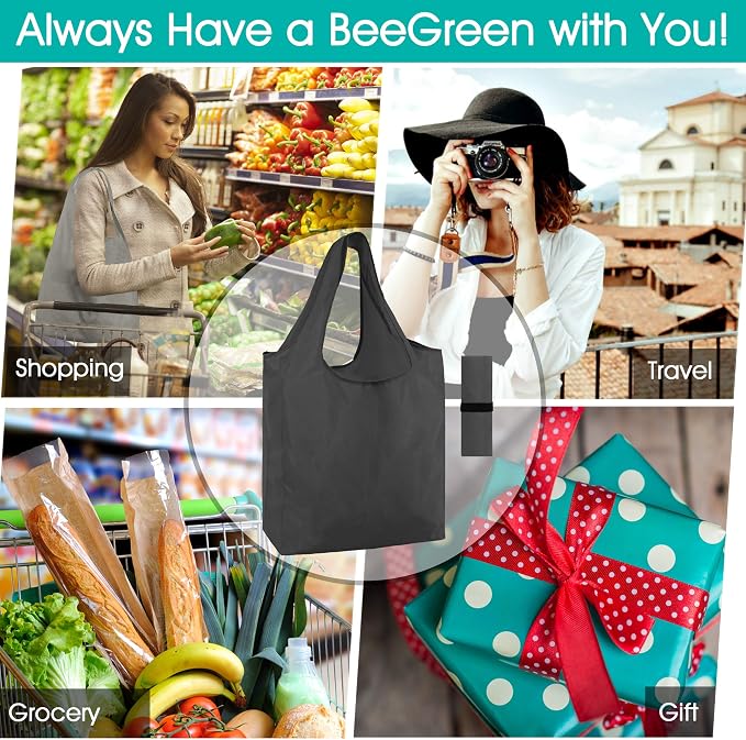 BeeGreen 10 Pack Black Reusable Grocery Bags - Image 7