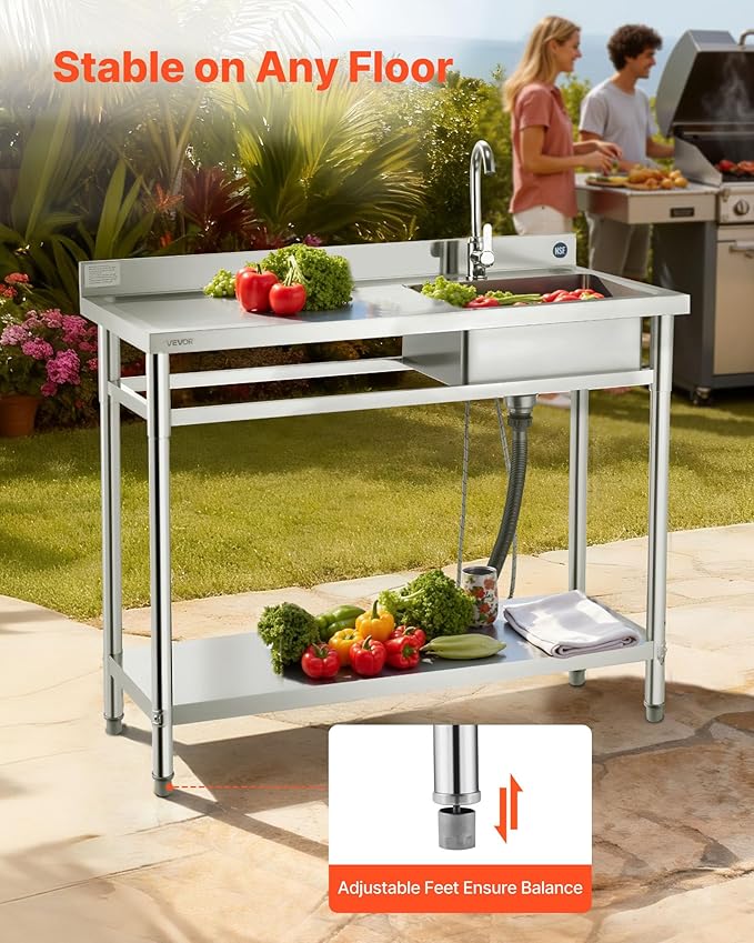 VEVOR Stainless Steel Utility Sink, Free Standing Single Bowl Commercial - Image 6