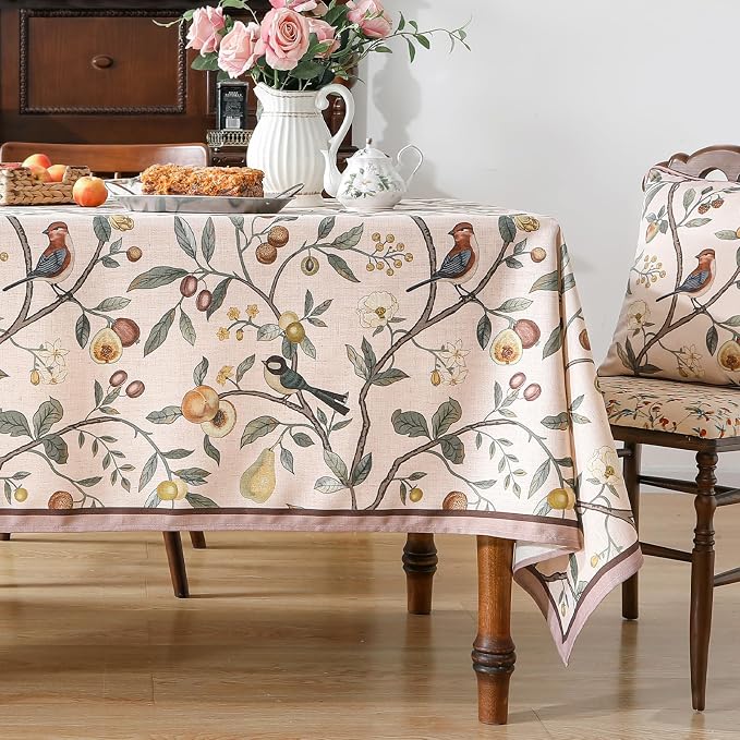 Linen Table Cloth Rectangle, Wrinkle Resistant French Pink Tablecloth Print - Image 2