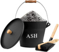 Ash Bucket with Lid Shovel and Hand Broom, 1.5 Gallon Fireplace Metal Bucket by AOREWTGGH