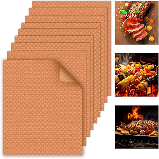WIBIMEN Grill Mats for Outdoor Grill, Copper 9pcs Grill Mat, 100% Non-Stick by WIBIMEN