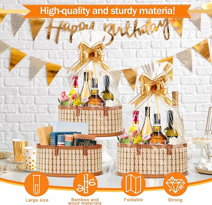 Orchidleaf 8 Set Baskets for Gifts Empty, Gift Empty Bamboo Basket Large - Image 2