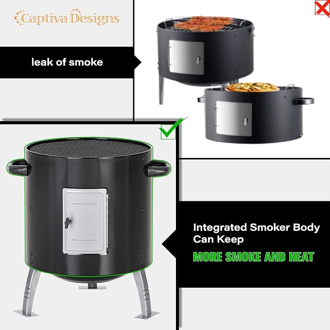 Captiva Designs 17-Inch Outdoor Vertical Smoker, Wood Chunks Smoker - Image 3