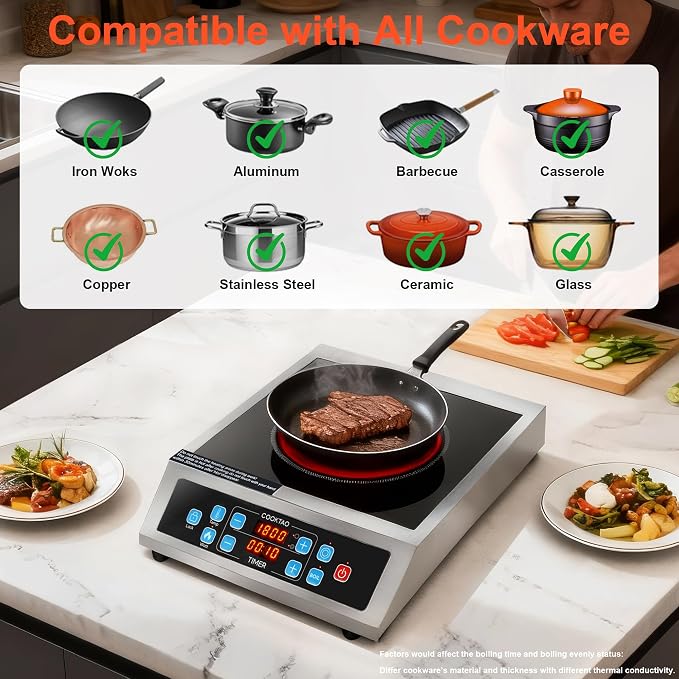 Dual Coils Design of Stainless Steel Single Burner Electric Cooktop, 1800W - Image 6