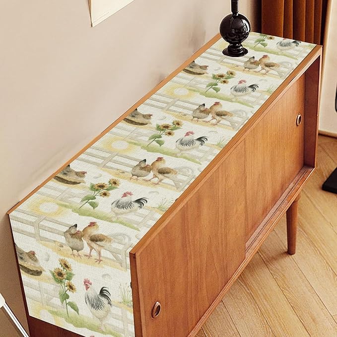 Farmhouse Rooster Table Runner, Sunflower Rooster Retro Farmhouse Sun Country - Image 3