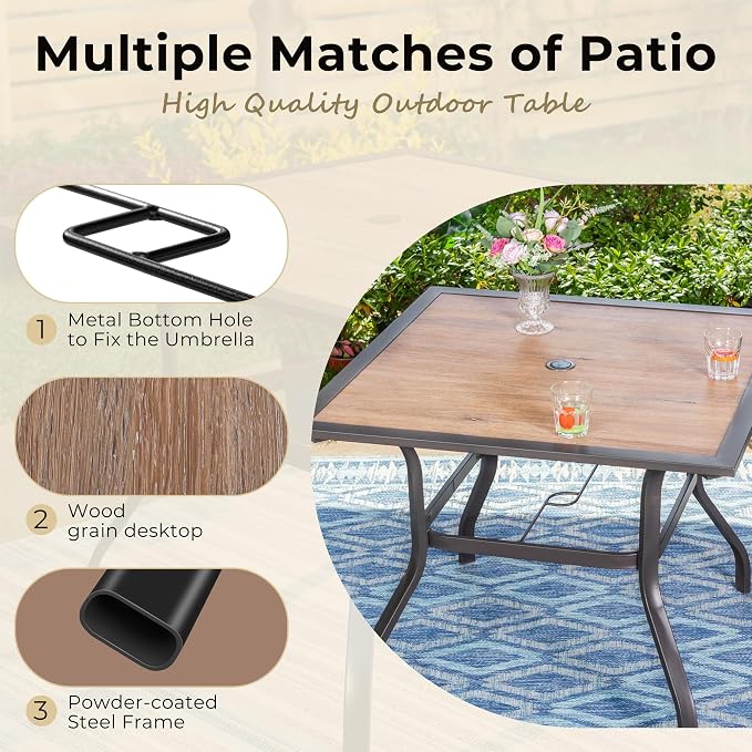 Outdoor Patio Square Dining Table, All Weather Wrought Iron Black Outdoor Table - Image 3