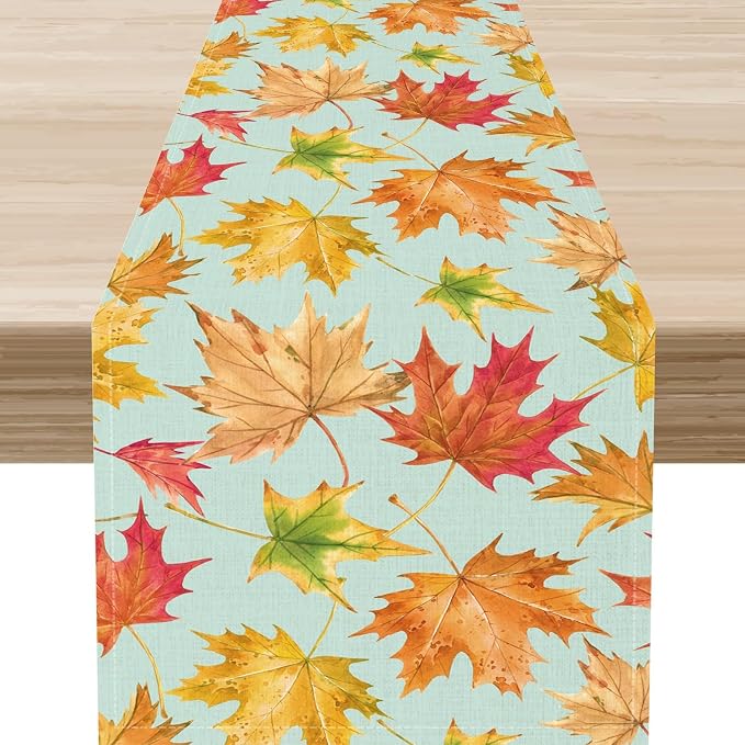 Fall Table Runner, Farmhouse Seasonal Autumn Maple Leaves Harvest Thanksgiving by Unknown