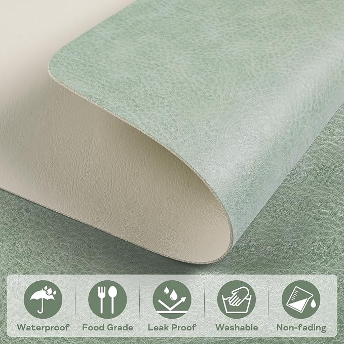 Faux Leather Placemats Set of 6 Table Mats Heat Resistant Reversible Place Mats - Image 3