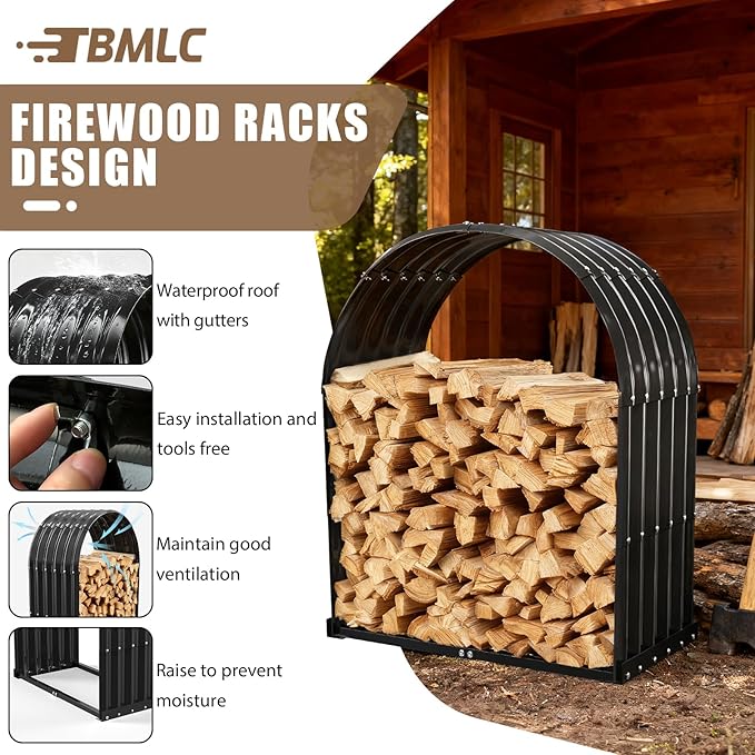 Heavy-Duty Black Firewood Storage Shed – Metal Log Holder - Image 3