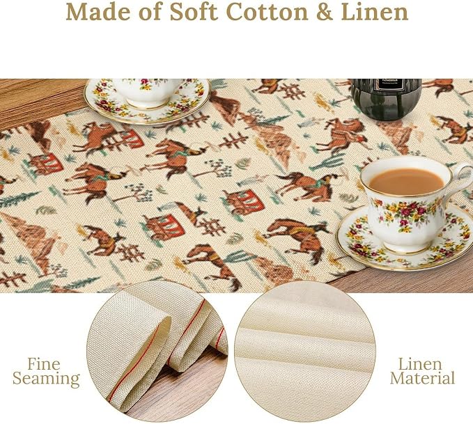 Western Cowboy Table Runner, Vintage Farmhouse Country Cowboy Horse Cactus - Image 7