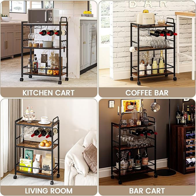 Bar Cart, Serving Cart for Home, Microwave Cart, Drink Cart, Mobile Kitchen - Image 3