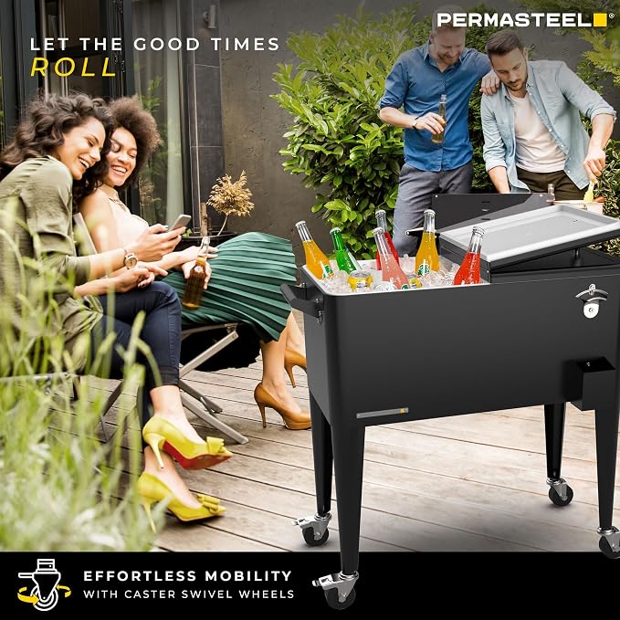 Permasteel 80 Quart Party Cooler, Rolling Ice Chest - Image 2