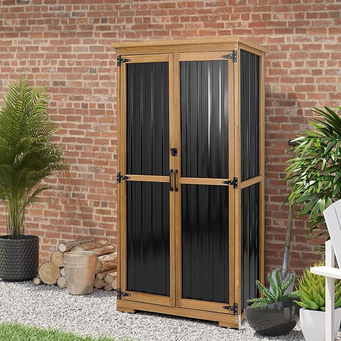 Outdoor Storage Cabinet, Wood & Metal Storage Shed - Image 7
