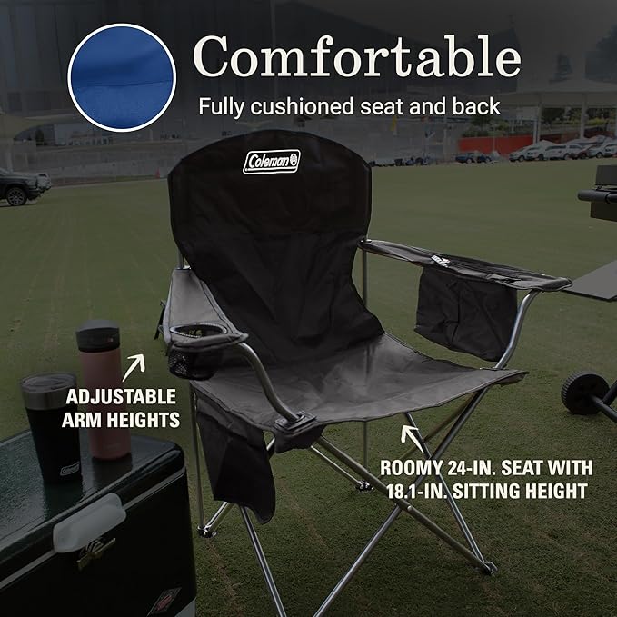 Camping Chair, Blue Folding Design with 4-Can Cooler and 325 lb Capacity