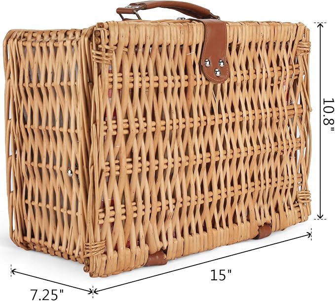 ZORMY Wicker Picnic Basket for 2 Person, Willow Hamper Basket Sets - Image 7