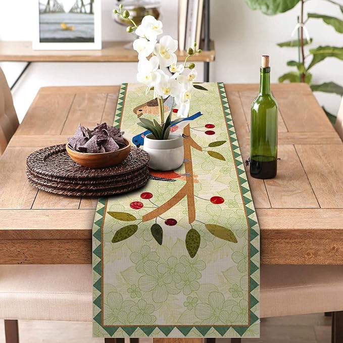 Seliem Summer Birds Tree Branches Table Runner, Cardinal Home Kitchen Dining - Image 4