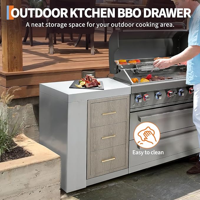 Stainless Steel Outdoor Kitchen Double Access Drawers 17"W x 30"H x 21"D - Image 7