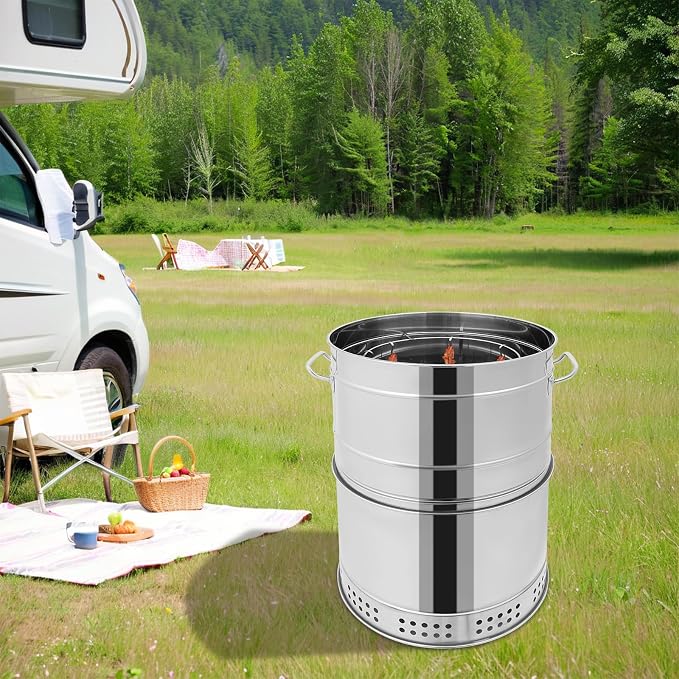 Portable Charcoal Grill, 360° Stainless Steel BBQ Grill Barrel - Image 5