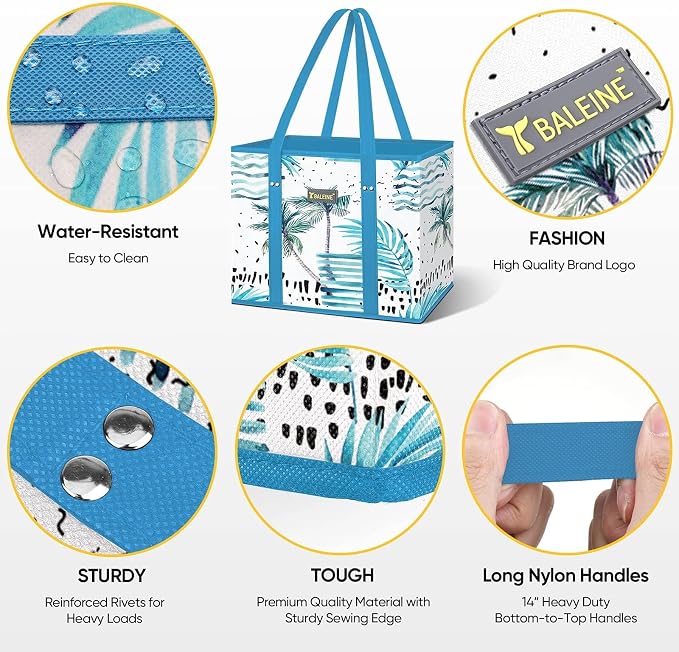 BALEINE 3Pk Reusable Grocery Bags, Foldable Shopping Bags - Image 3