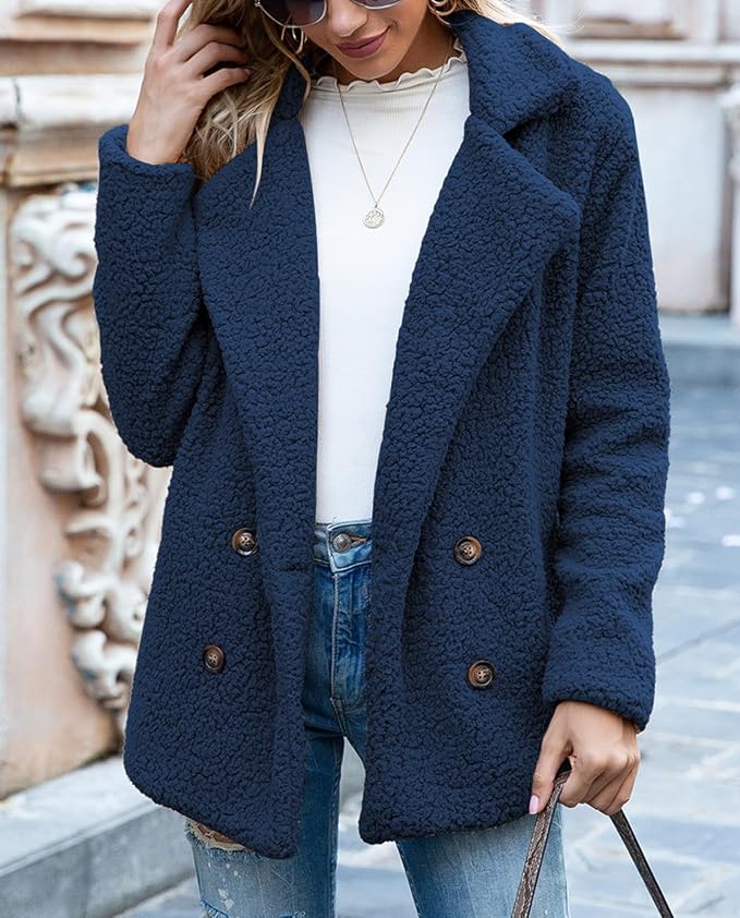 Women's Winter Warm Plush Cardigan Fuzzy Fleece Lapel Jacket - Image 3